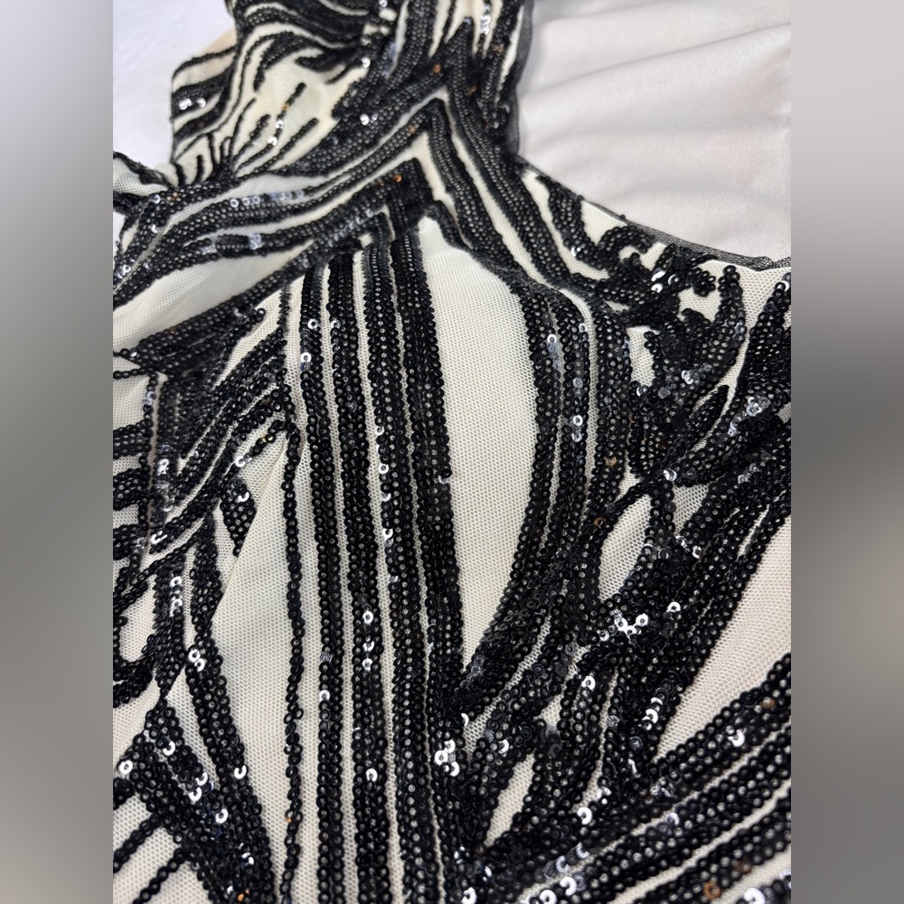 R&M Richards Beige Formal Black Sequined Evening Dress Size 12 - Picture 9 of 14